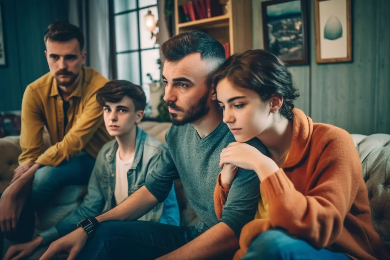A family sitting together symbolizing support and connection while facing anhedonia